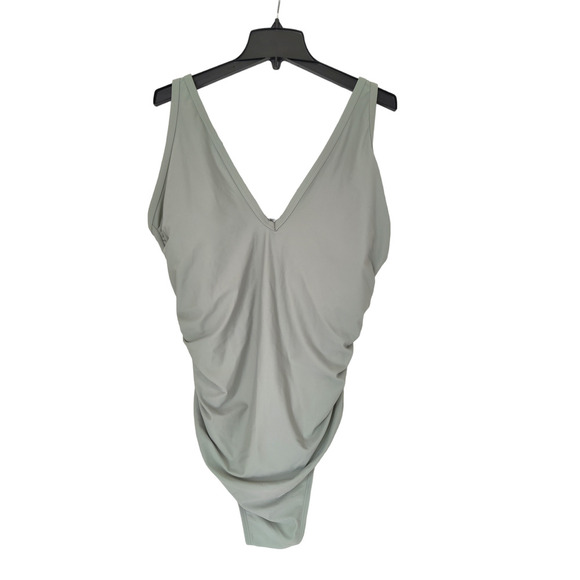 Kona Sol Sage Green One Piece Swimsuit V-Neck High Leg Plus Size 24W - Picture 1 of 9